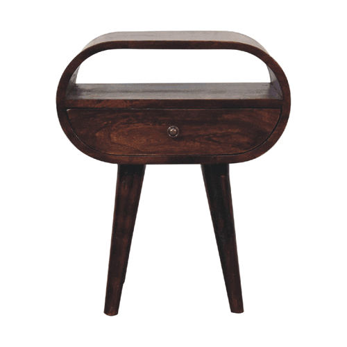Light Walnut Circular Nightstand with Open Slot - Image 10