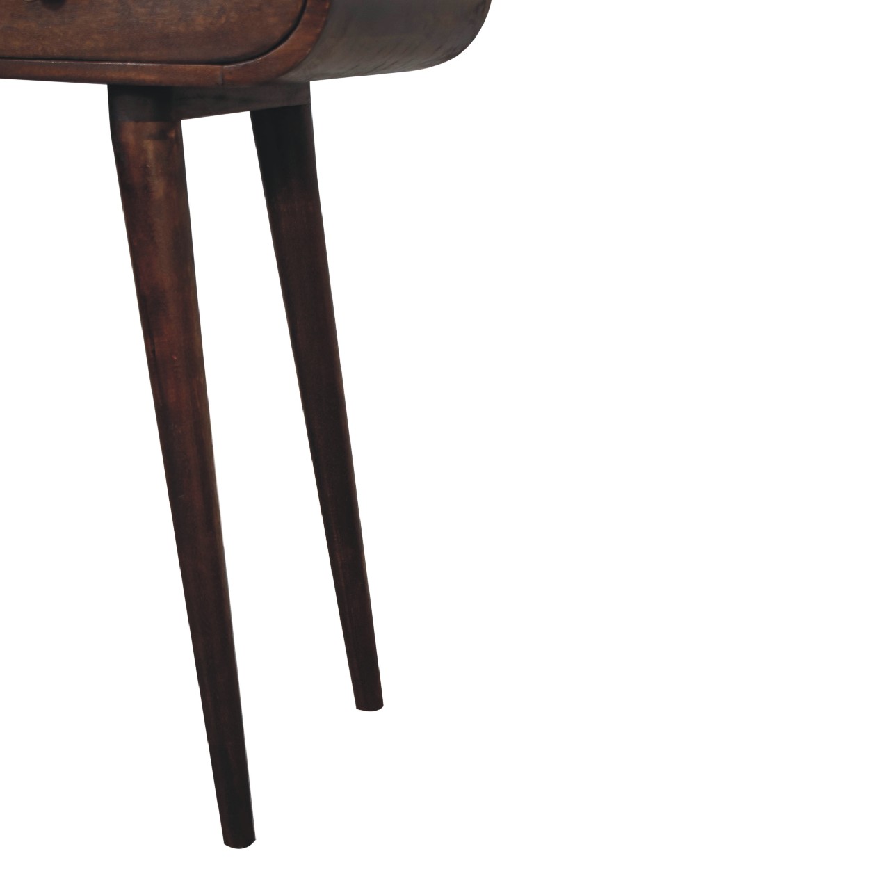 Close-up of dark wooden tapered furniture legs