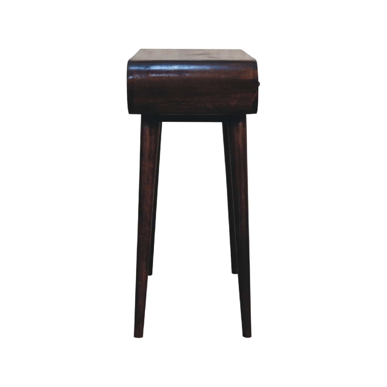 Dark wooden stool with four tapered legs