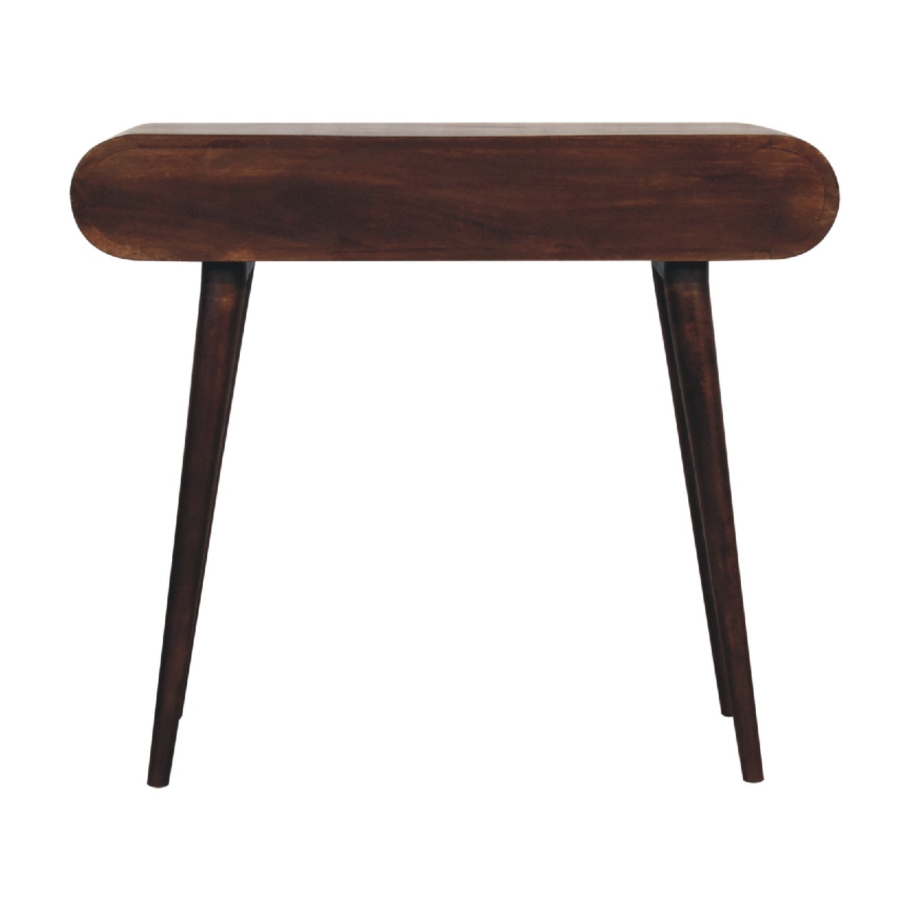 Dark wood bench with tapered legs