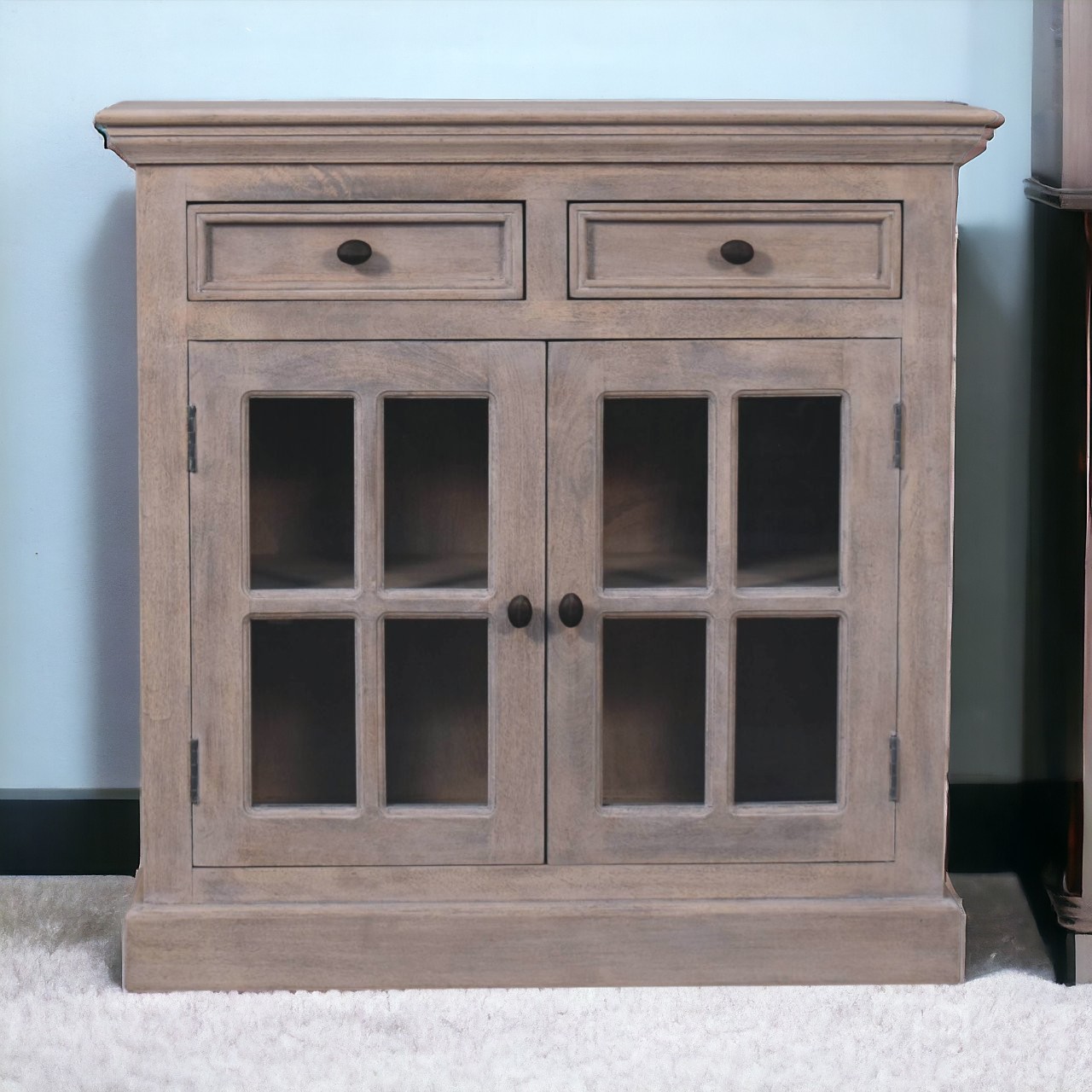 Stone Finish Cabinet with Glazed Doors - Image 10