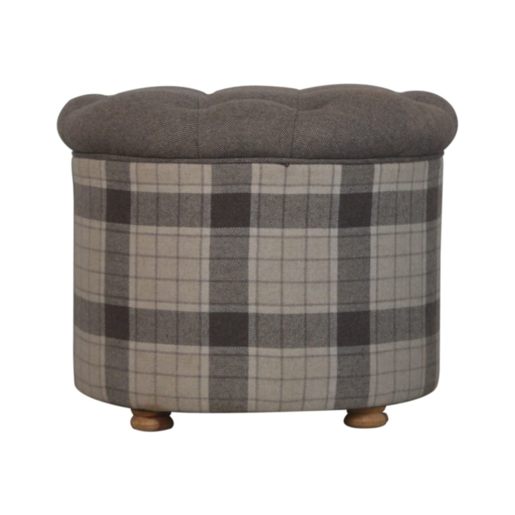 Canada Deep Button Round Checked Footstool Suppliers