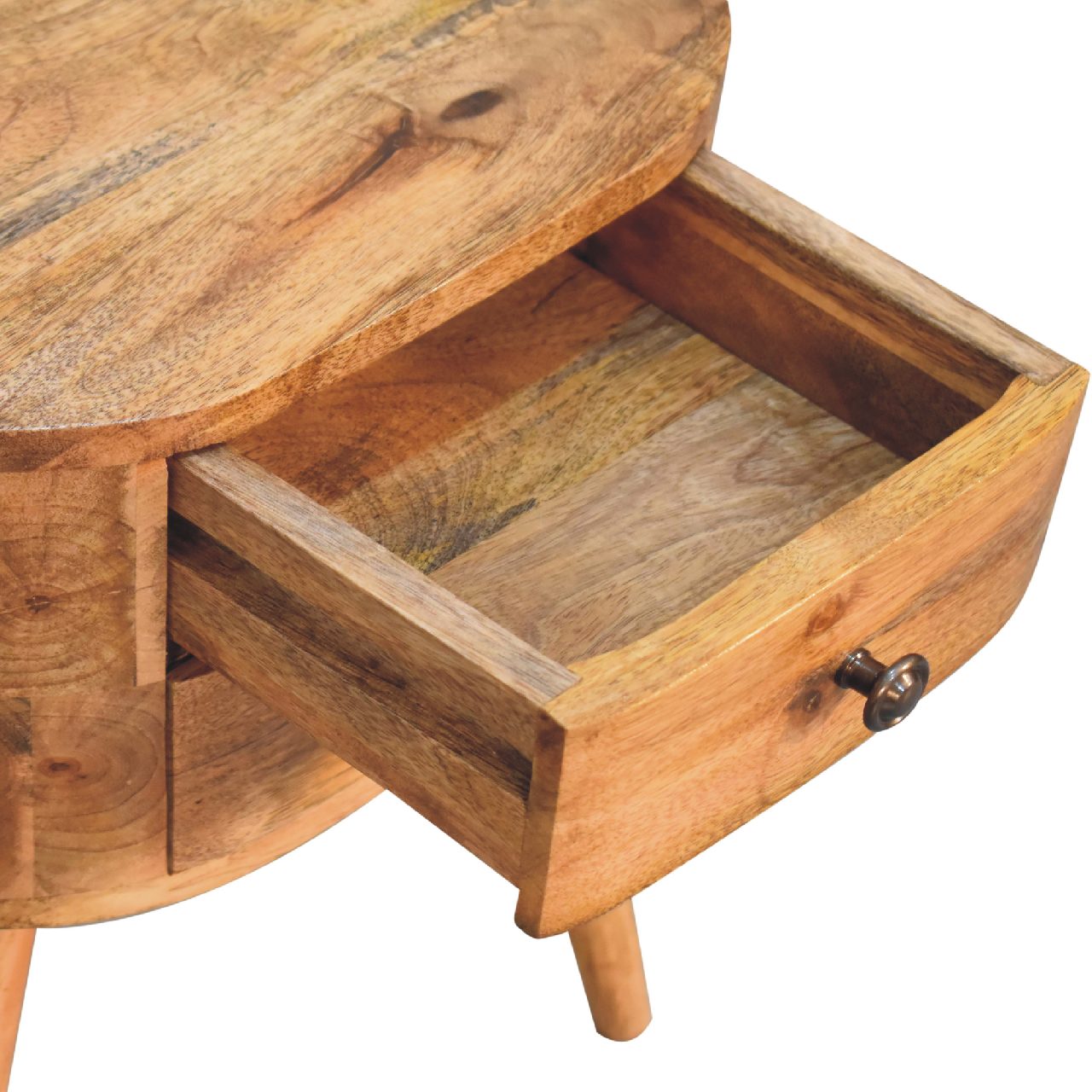 Mini Oak-ish Rounded Nightstand Table - Image 7