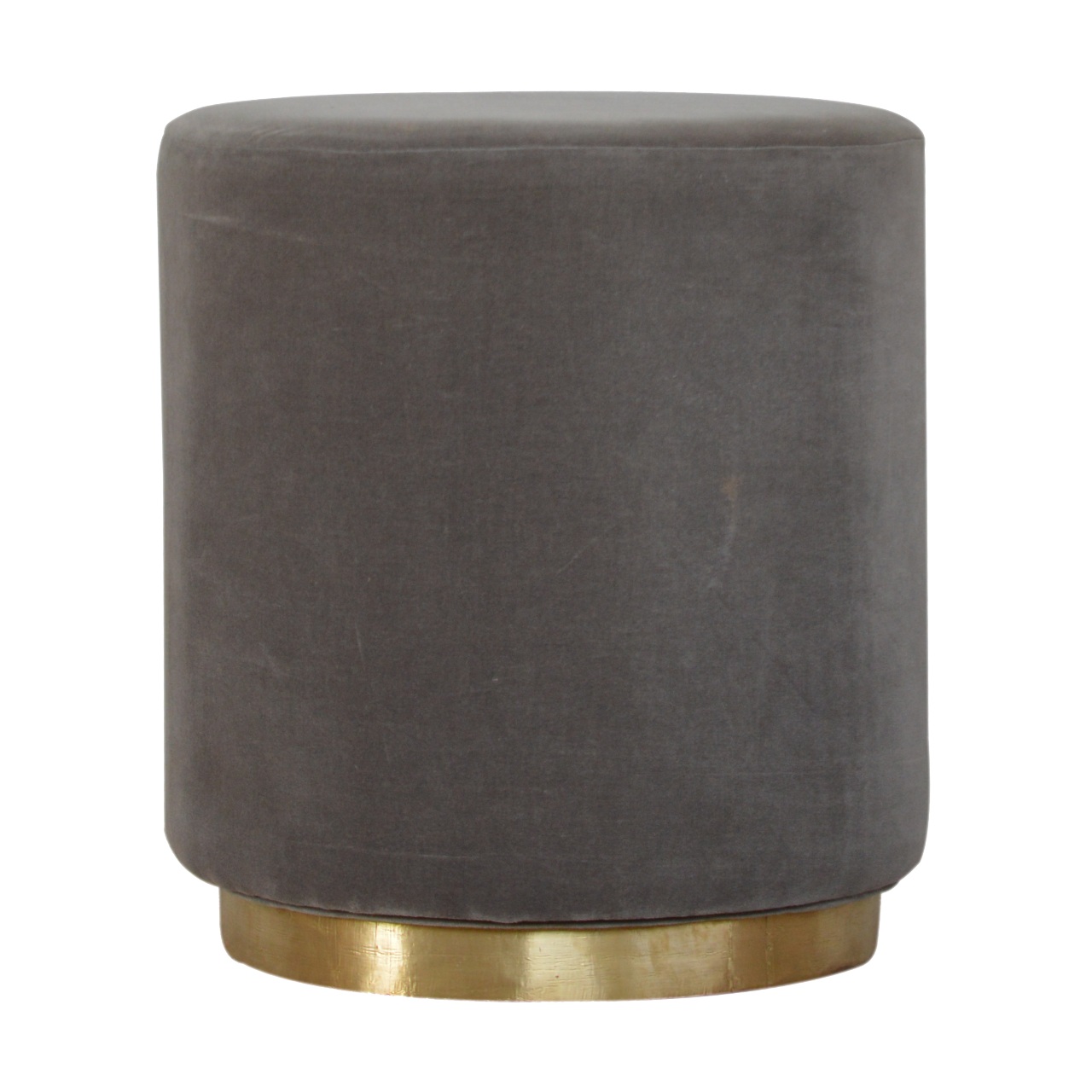 Gold Base Grey Velvet Footstool - Image 2