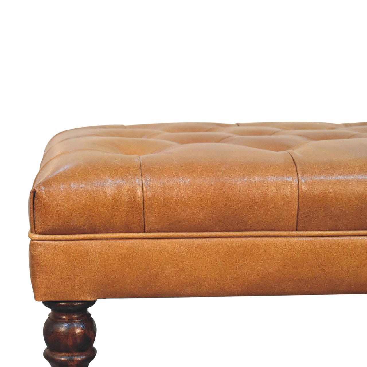 California Walnut Buffalo Brown Leather Ottoman with Castor Legs - Image 5