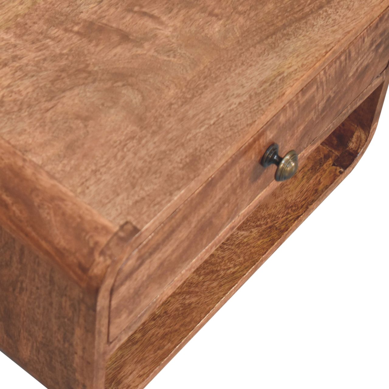 Curved Honey Caramel Wall Mounted Bedside with Open Slot - Image 5