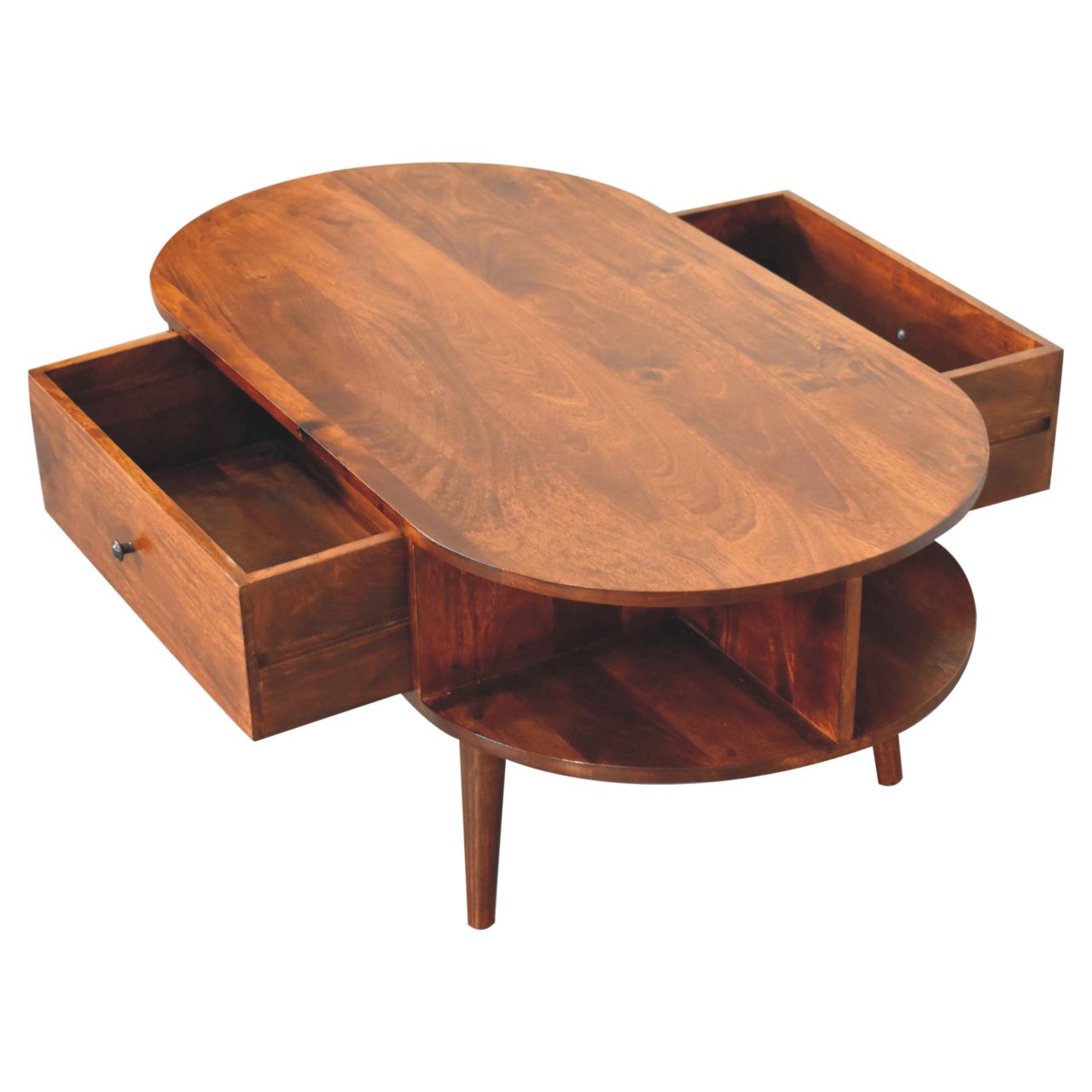 Chestnut Oval Coffee Table with 2 Drawer - Image 7