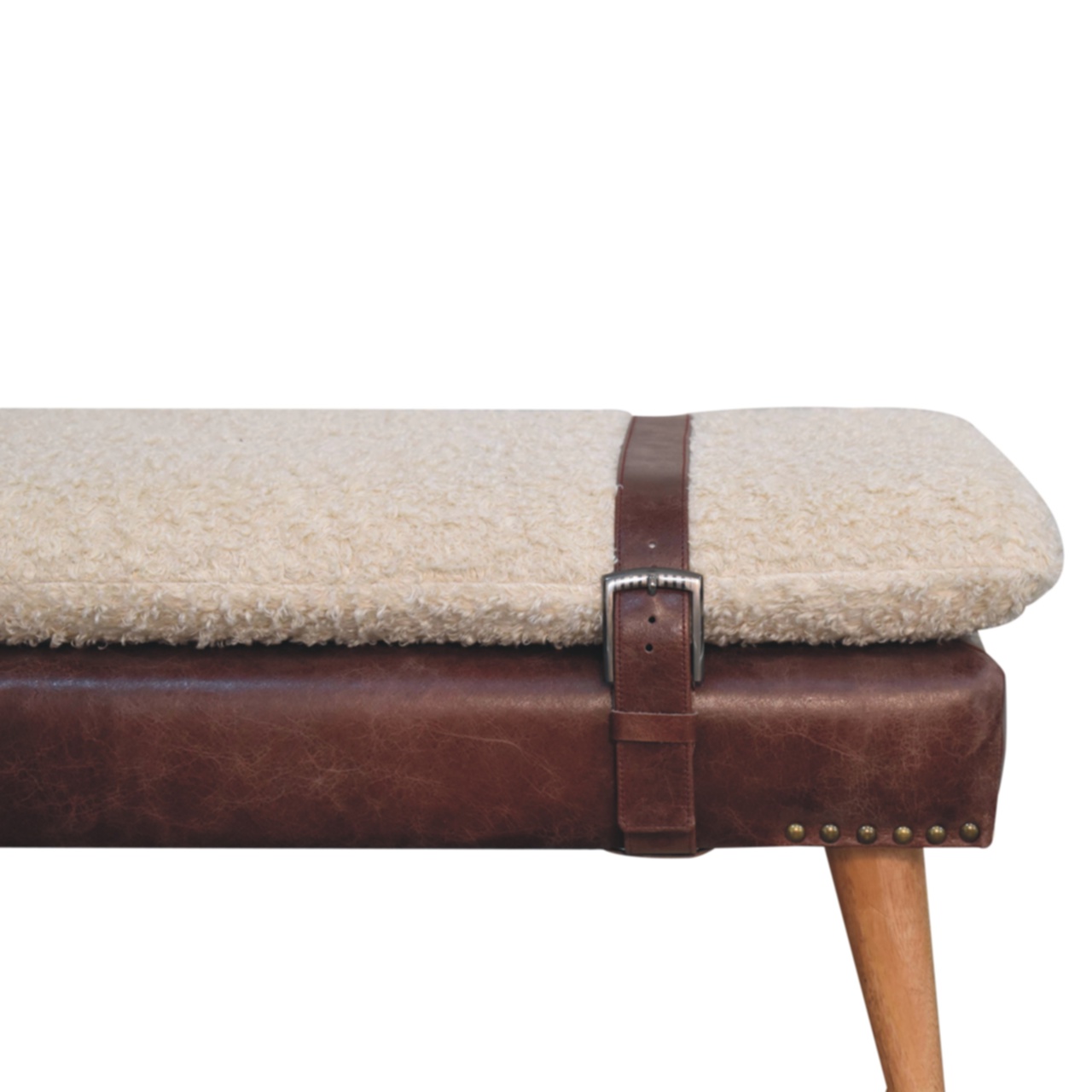 Boucle x Mahogany Leather Bench - Image 4