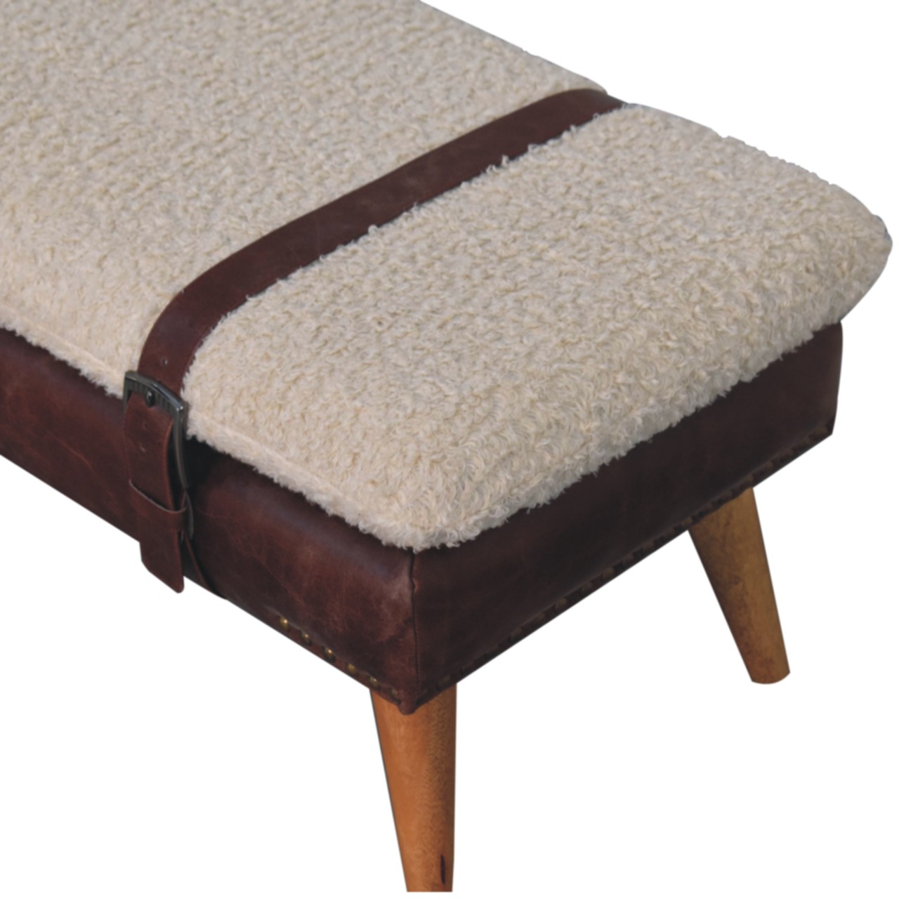 Boucle x Mahogany Leather Bench - Image 5