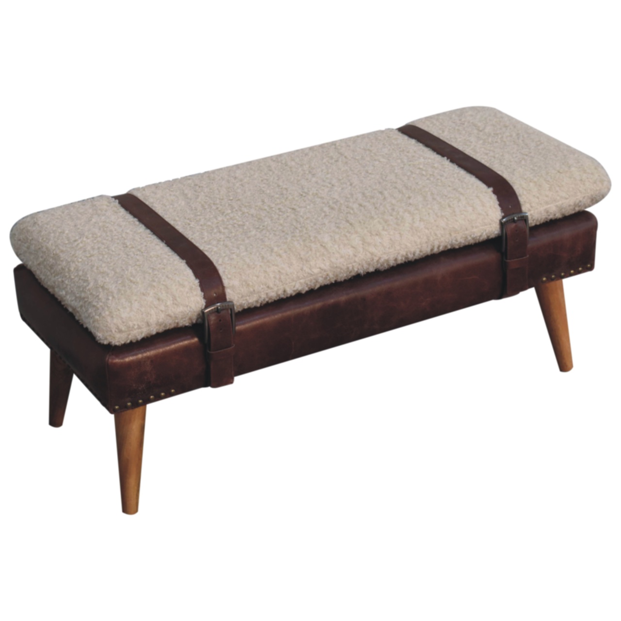 Boucle x Mahogany Leather Bench - Image 6