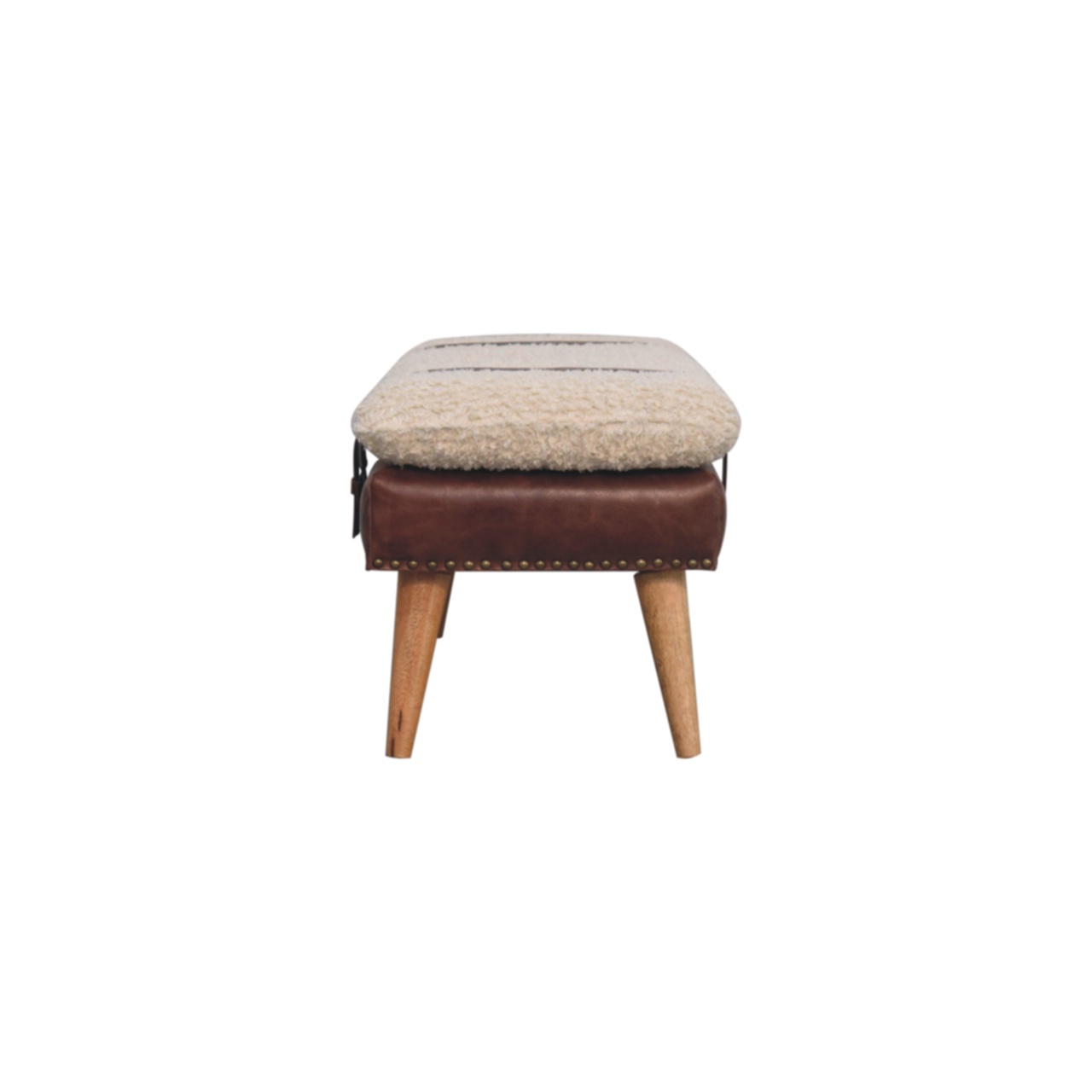 Boucle x Mahogany Leather Bench - Image 8