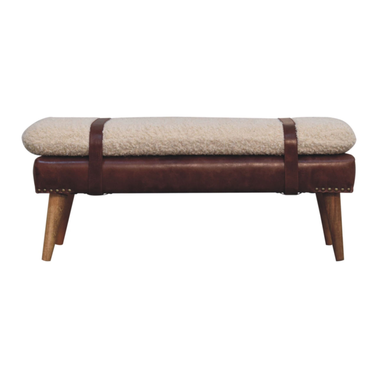 Boucle x Mahogany Leather Bench - Image 9