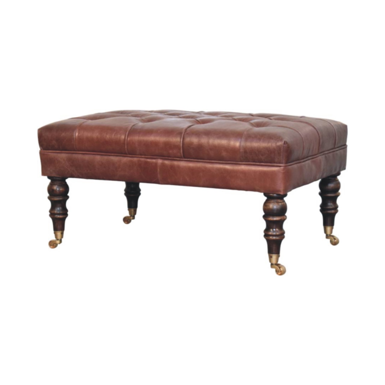 Buffalo Brown Leather Ottoman with Castor Legs - Image 2