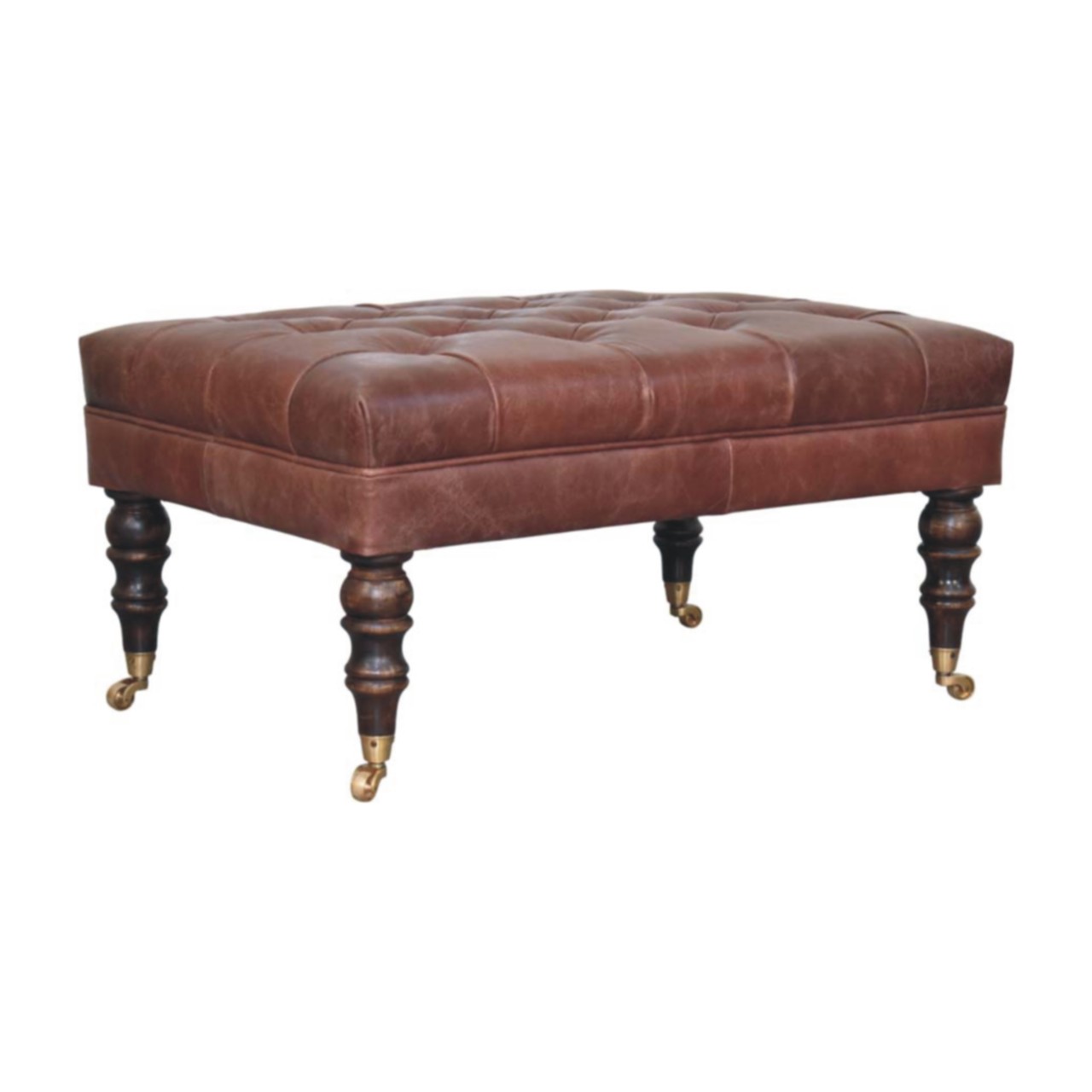 Buffalo Brown Leather Ottoman with Castor Legs - Image 3