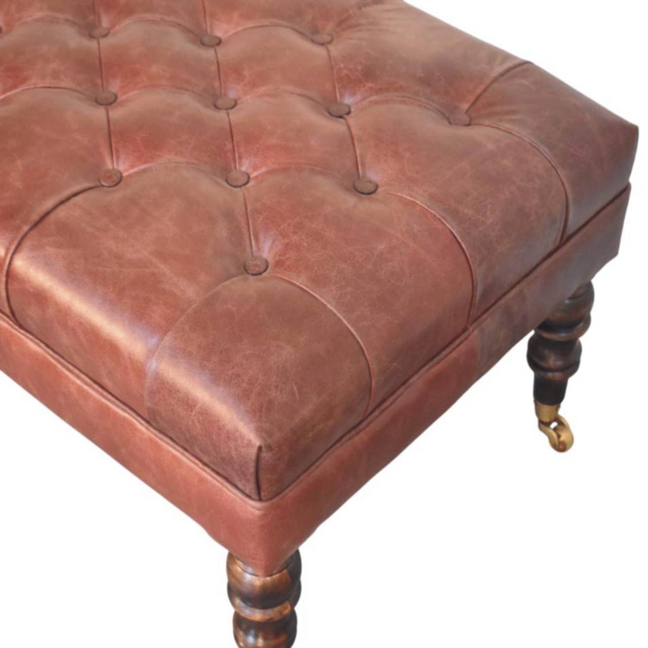 Buffalo Brown Leather Ottoman with Castor Legs - Image 5