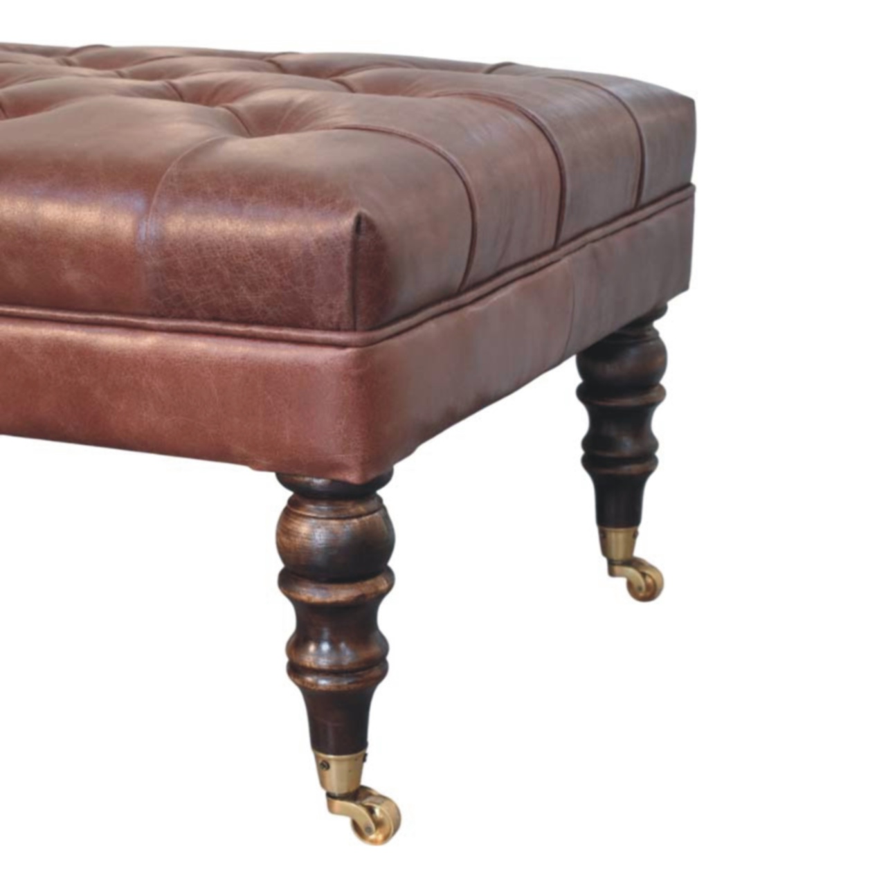 Buffalo Brown Leather Ottoman with Castor Legs - Image 6