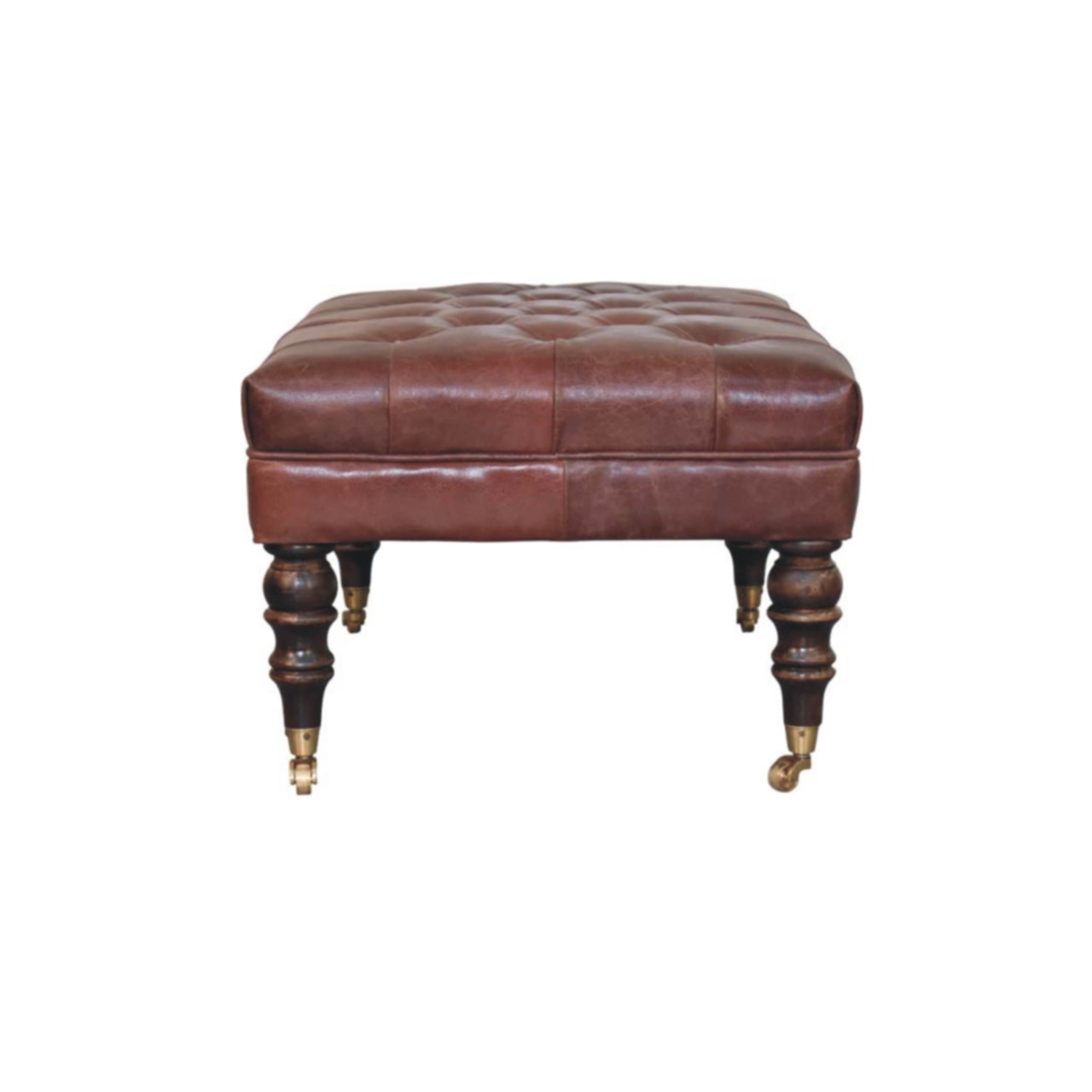 Buffalo Brown Leather Ottoman with Castor Legs - Image 7