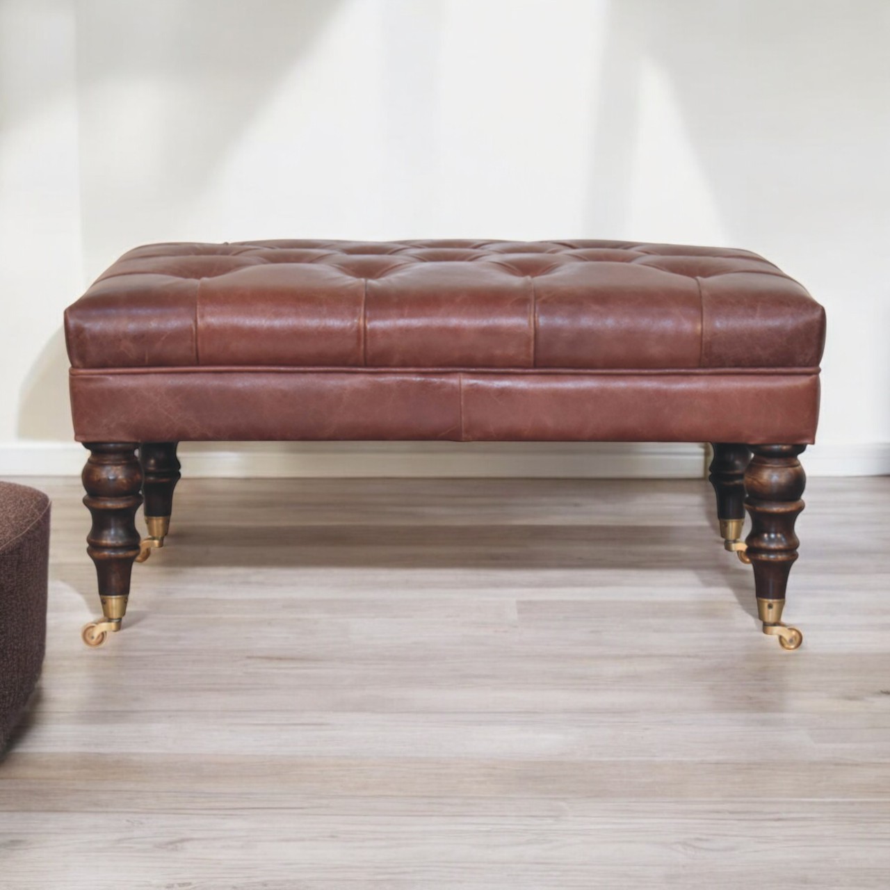 Buffalo Brown Leather Ottoman with Castor Legs - Image 8