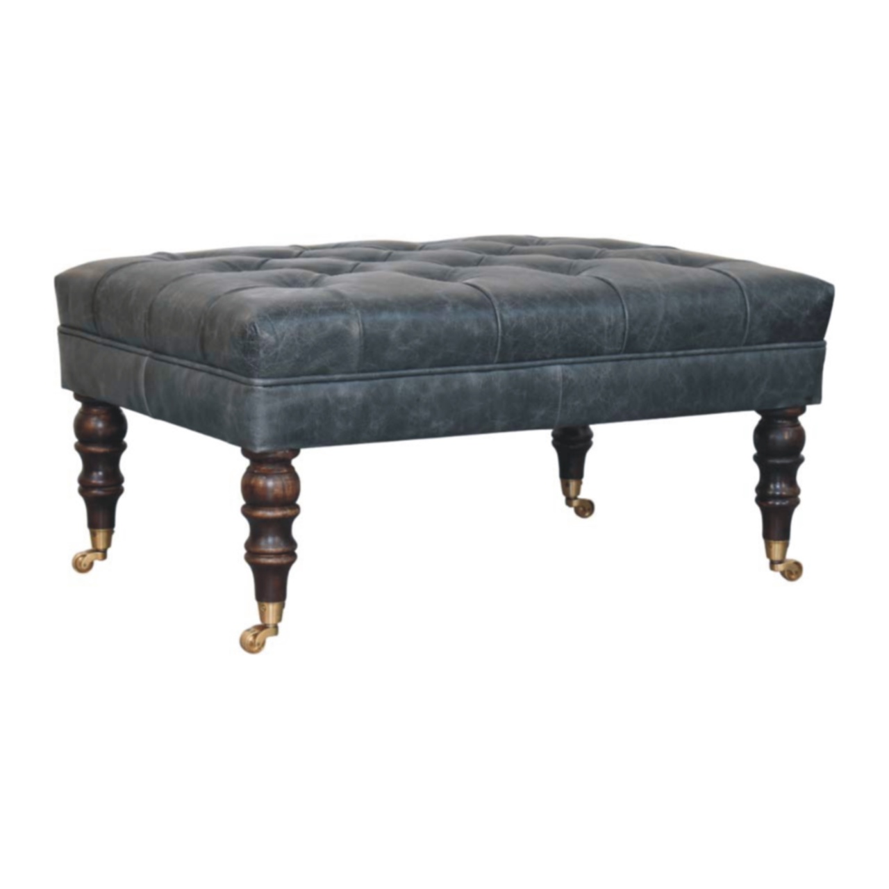 Buffalo Teal Leather Ottoman with Castor Legs - Image 2