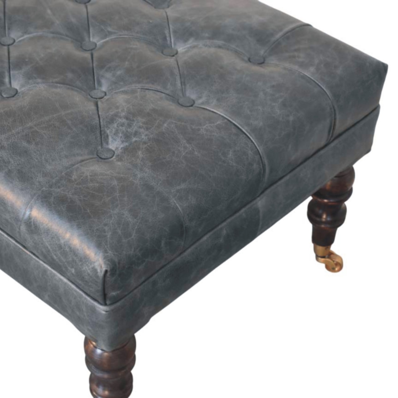 Buffalo Teal Leather Ottoman with Castor Legs - Image 6