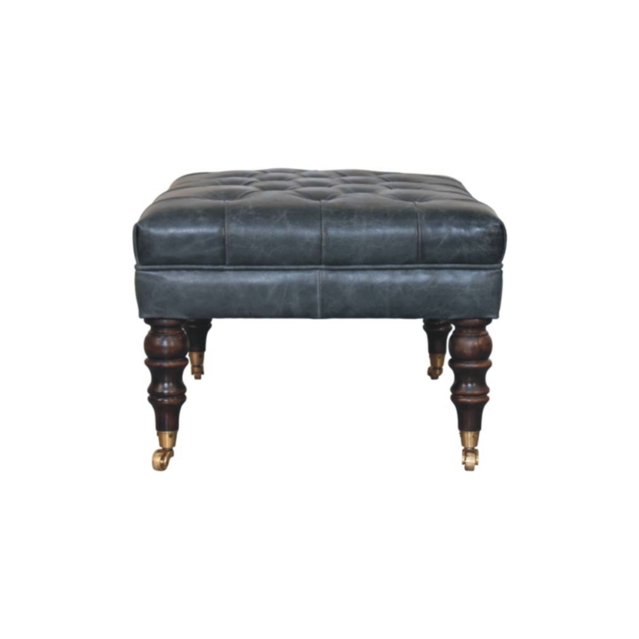 Buffalo Teal Leather Ottoman with Castor Legs - Image 8