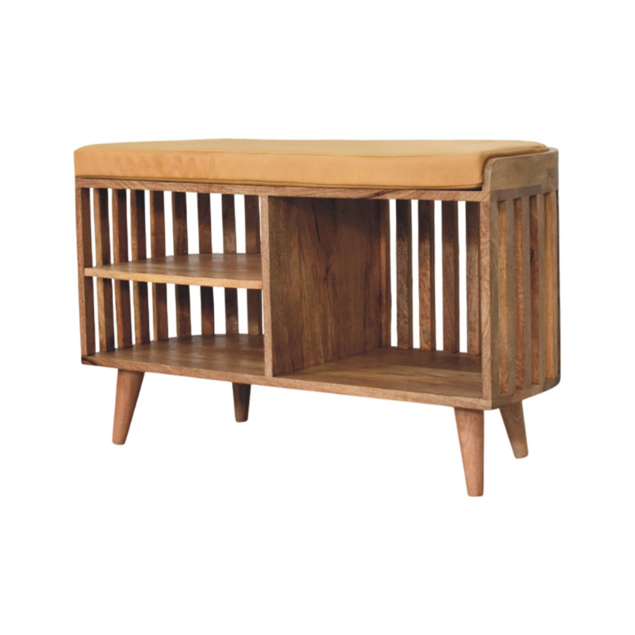 Wooden storage bench with cushion