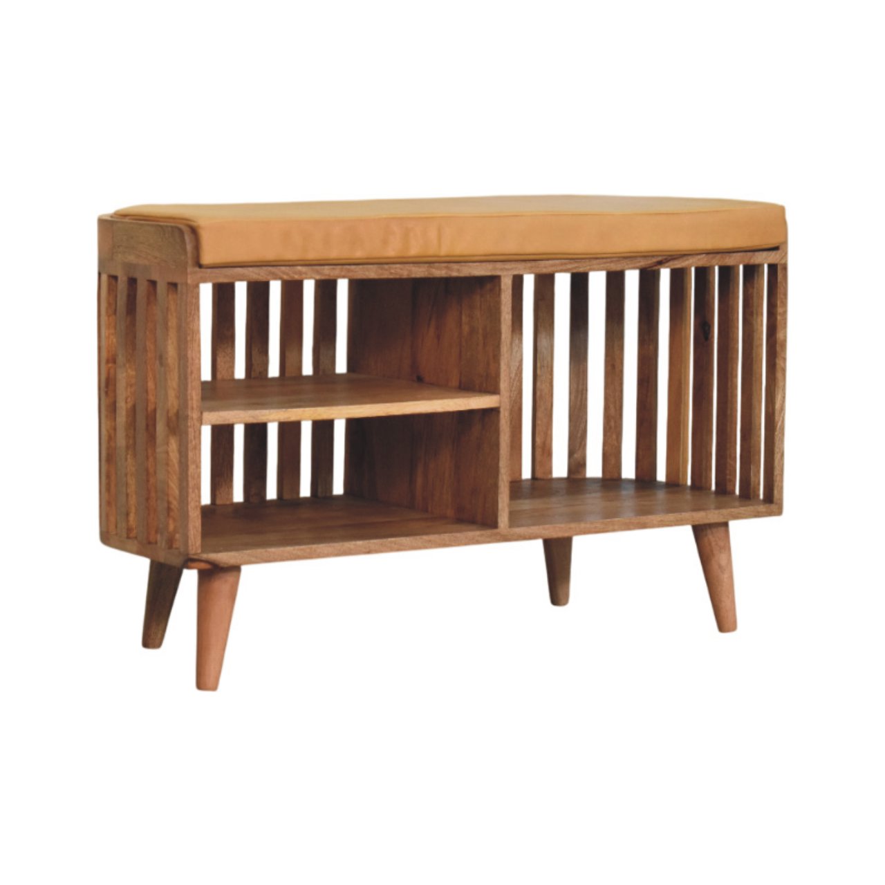 Wooden bench with storage and cushion
