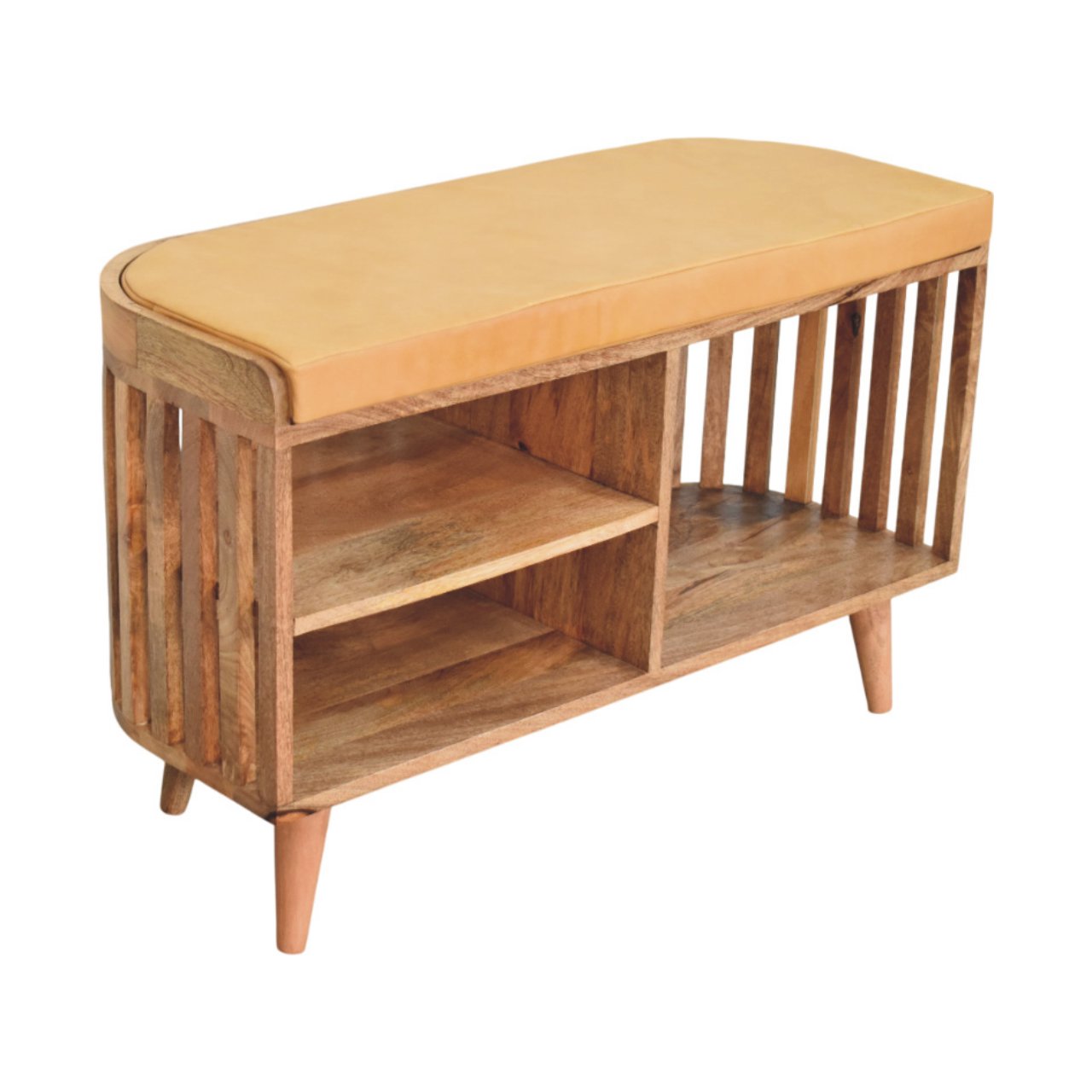 Wooden bench with cushioned top