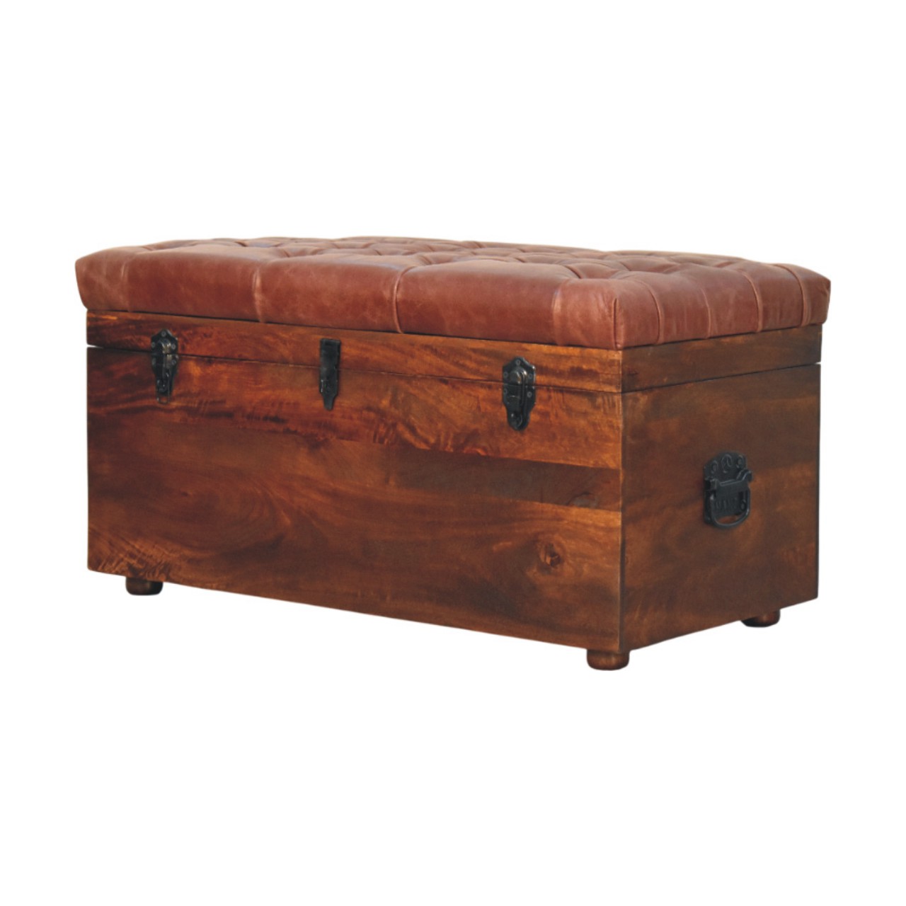 Brown Buffalo hide leather Storage Trunk - Image 3