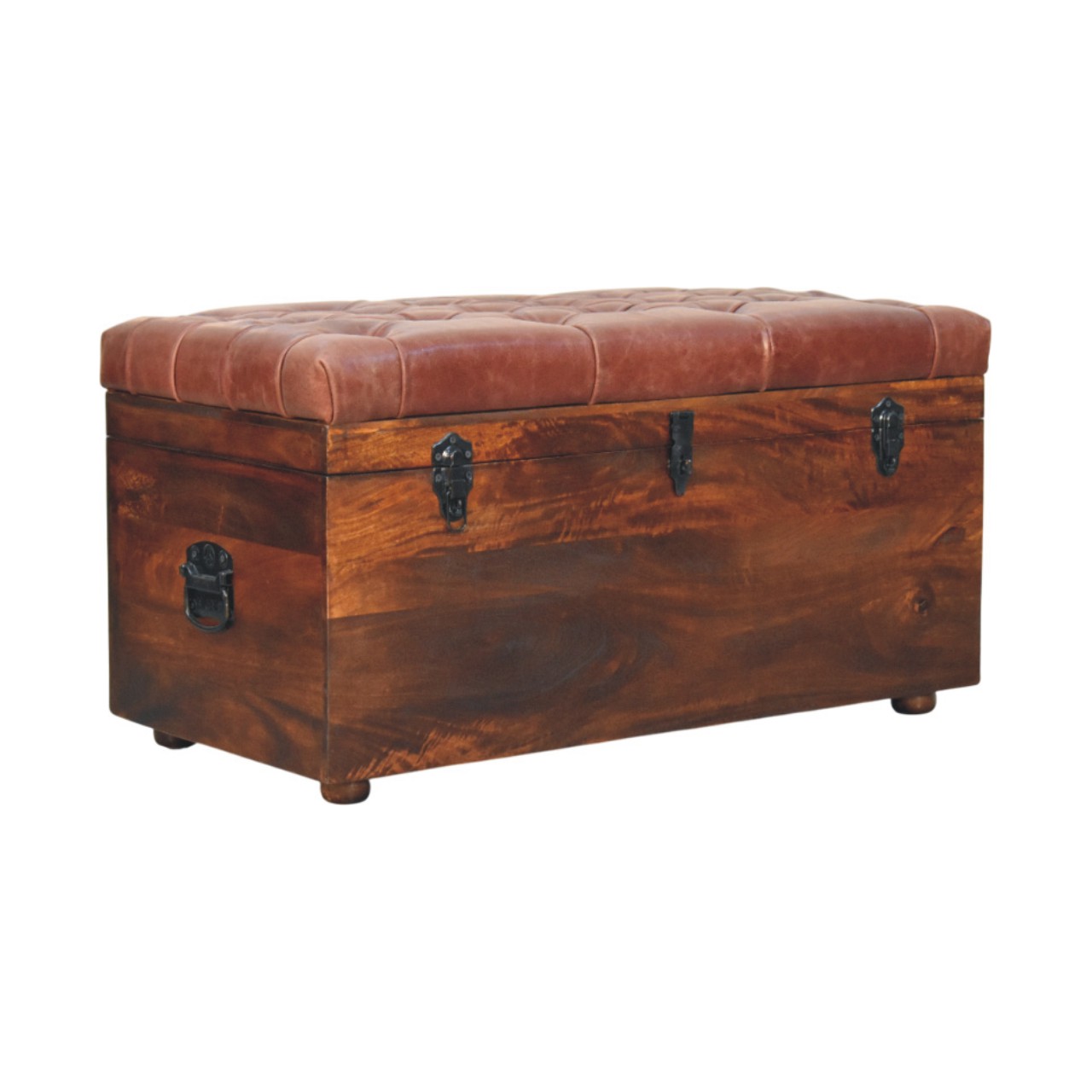 Brown Buffalo hide leather Storage Trunk - Image 2