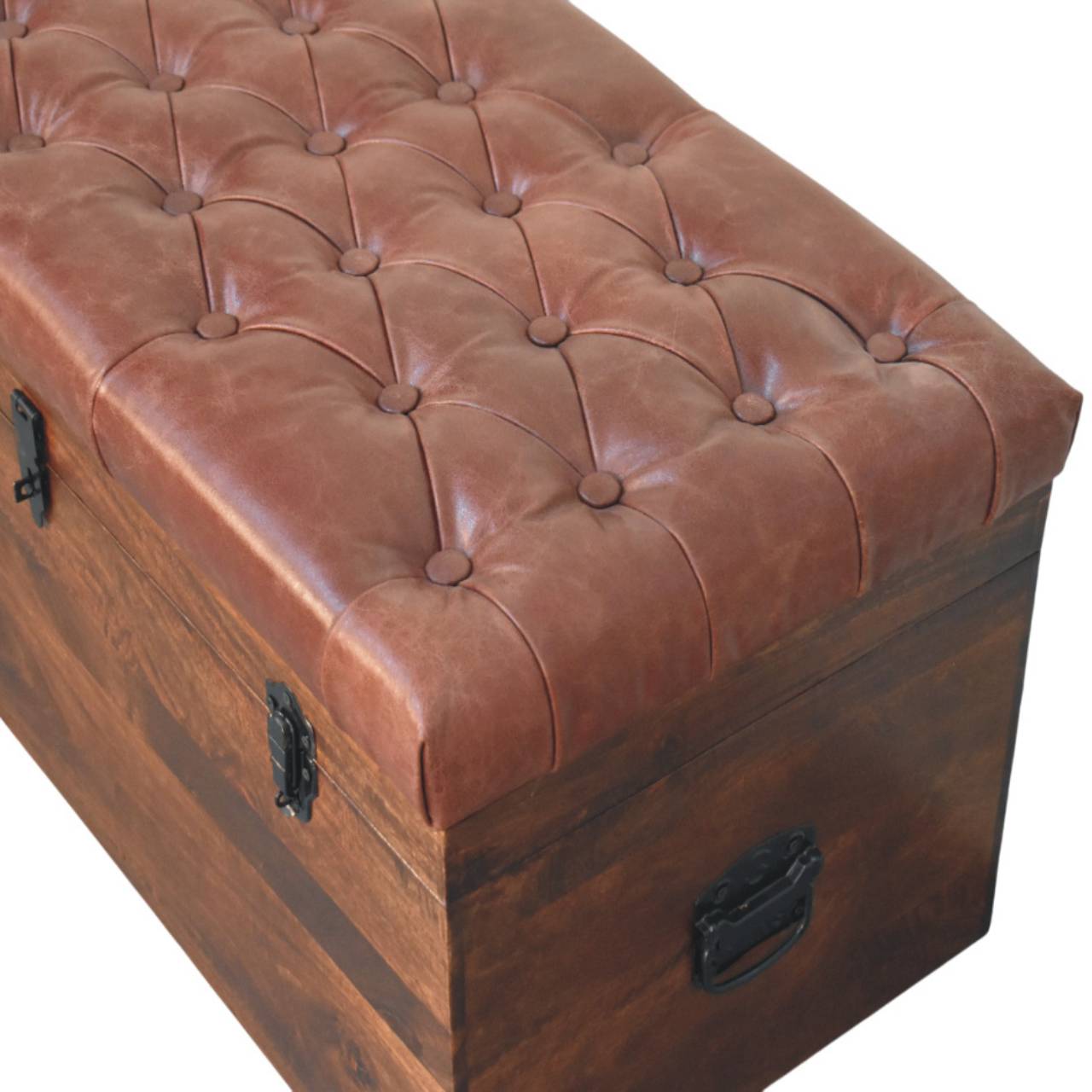 Brown Buffalo hide leather Storage Trunk - Image 5