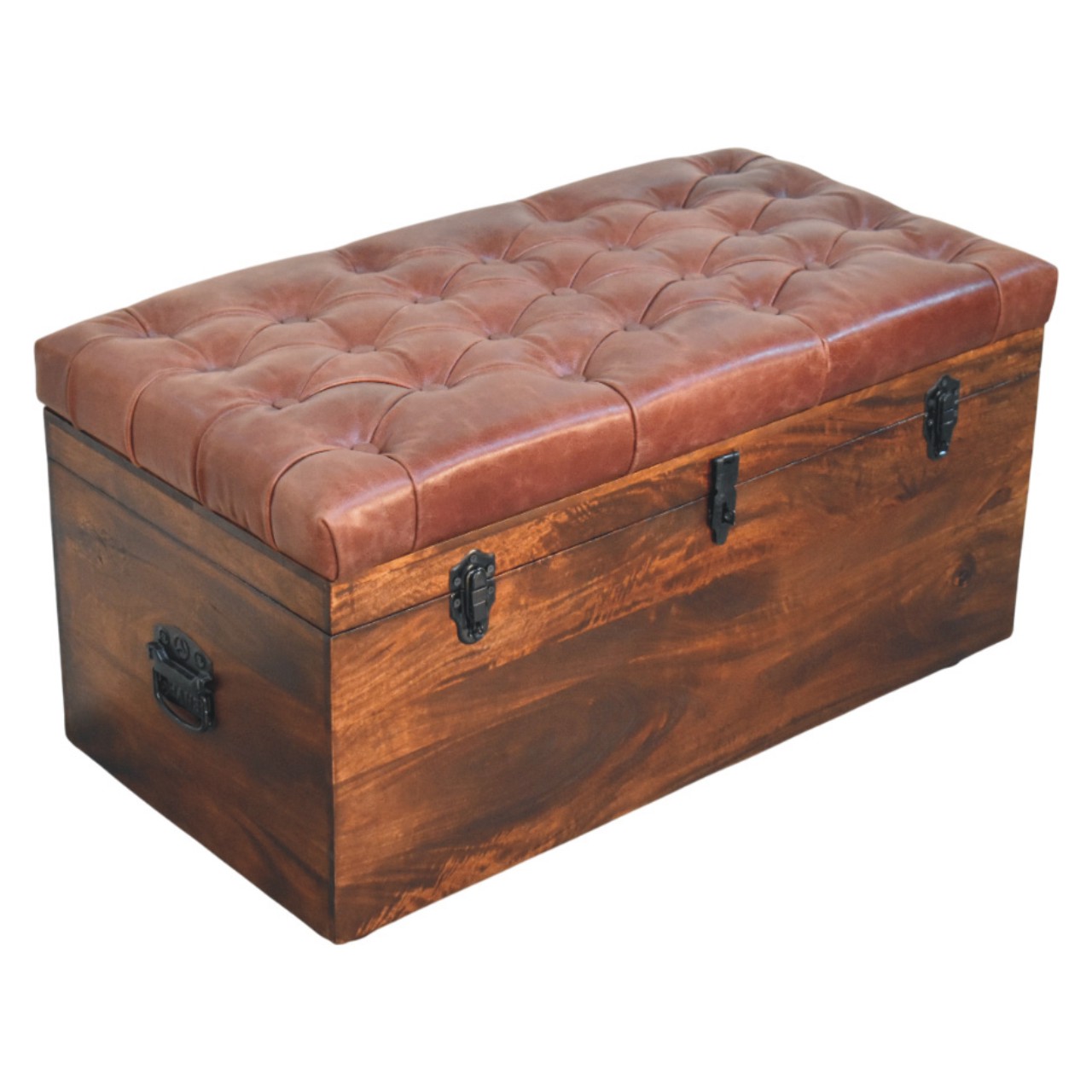 Brown Buffalo hide leather Storage Trunk - Image 6