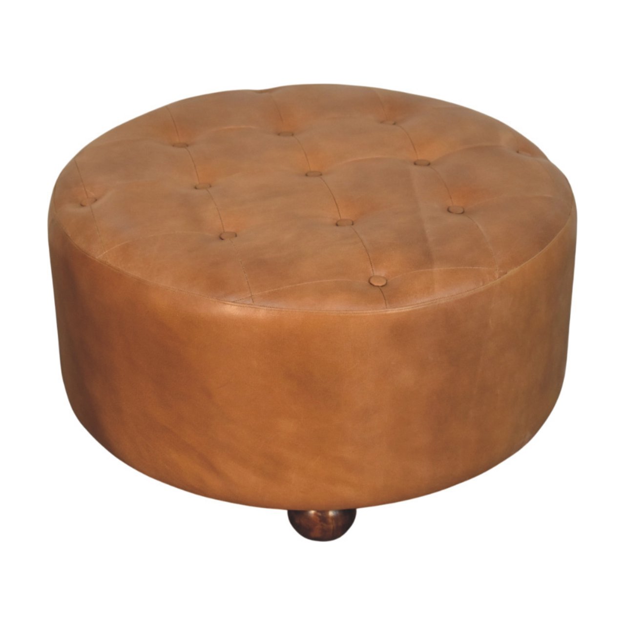 Brown Buffalo hide leather Round Ottoman - Image 3