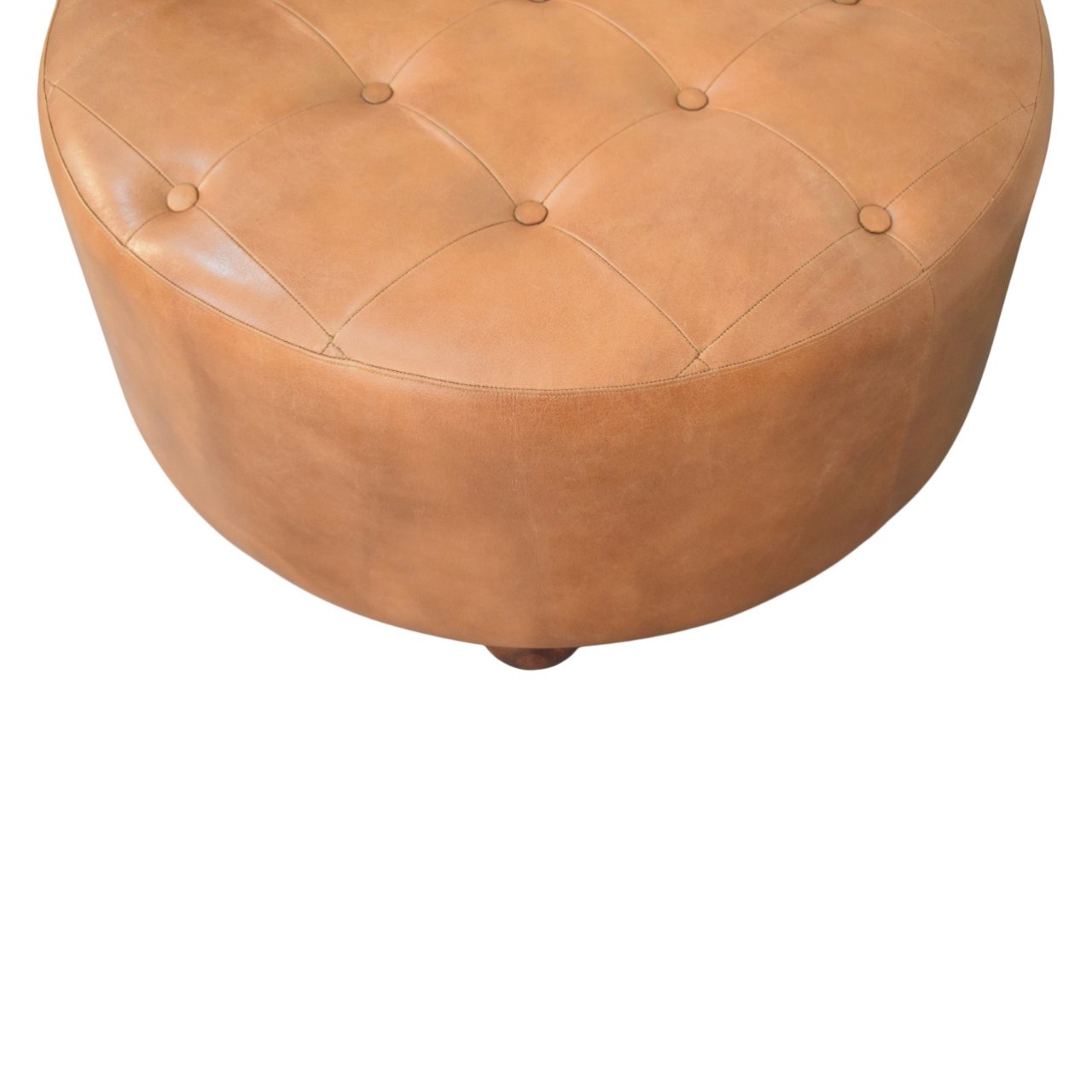Brown Buffalo hide leather Round Ottoman - Image 5