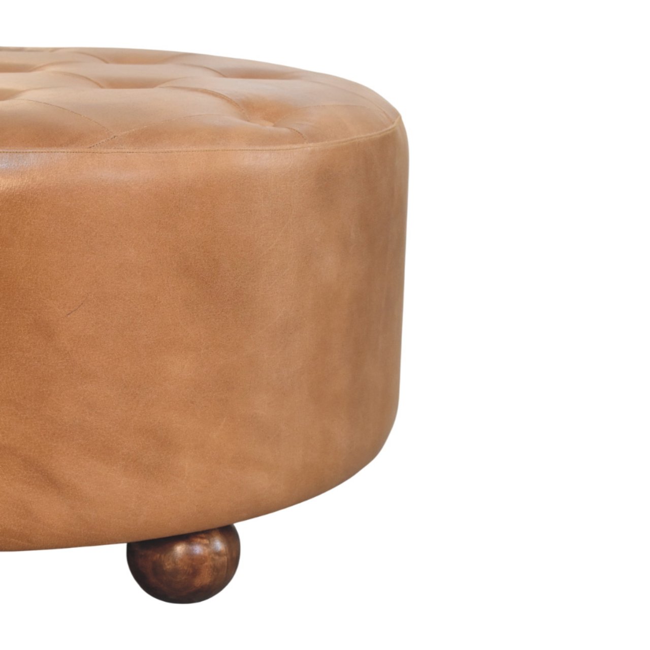 Brown Buffalo hide leather Round Ottoman - Image 6