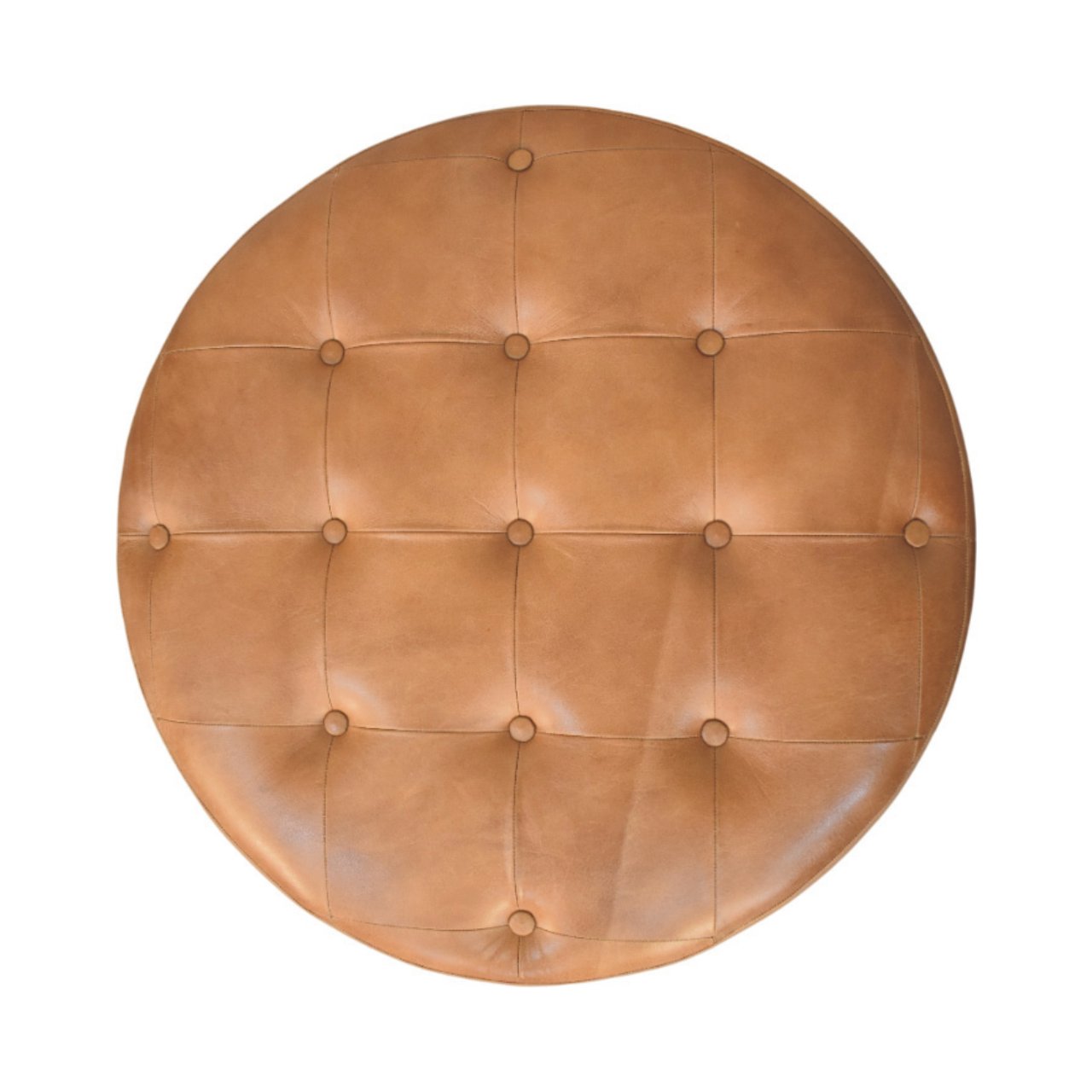 Brown Buffalo hide leather Round Ottoman - Image 7