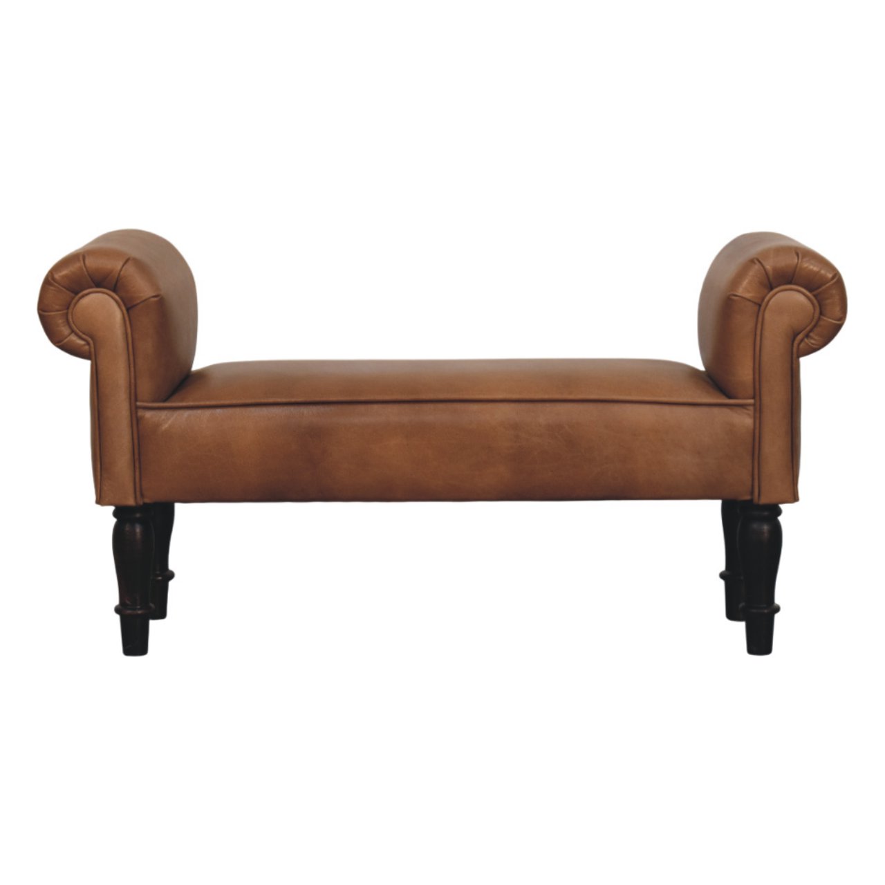 Brown Buffalo Leather Rolled Arms Bench