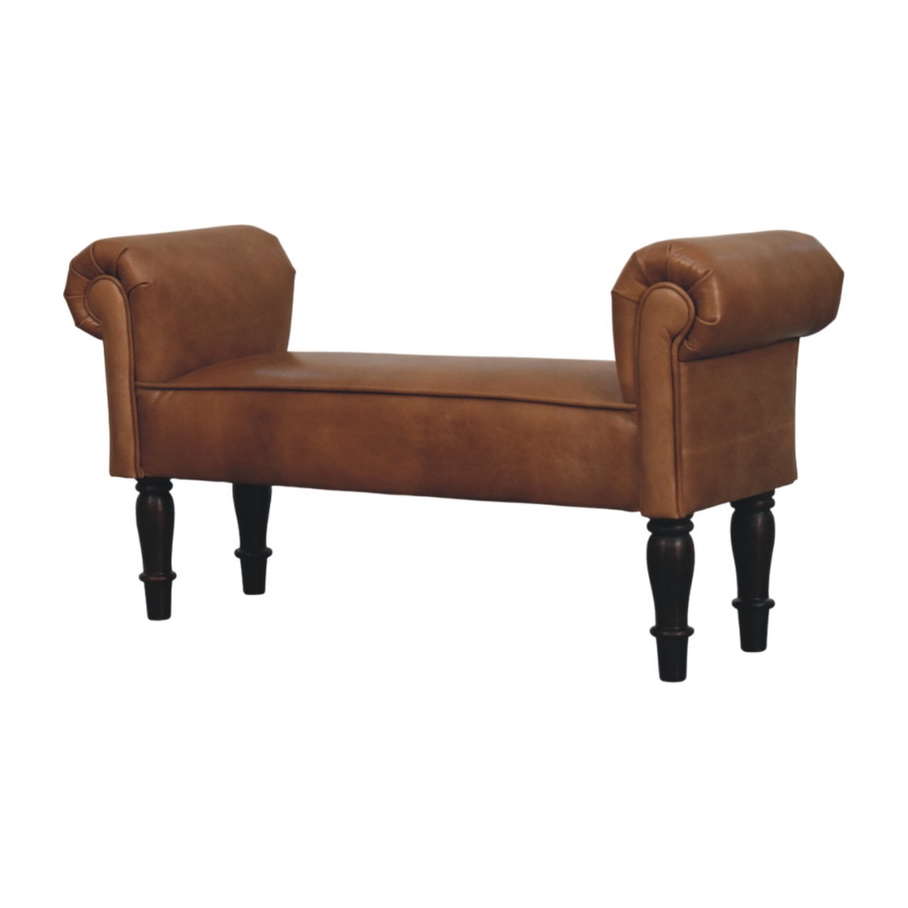 Brown Buffalo Leather Rolled Arms Bench - Image 3