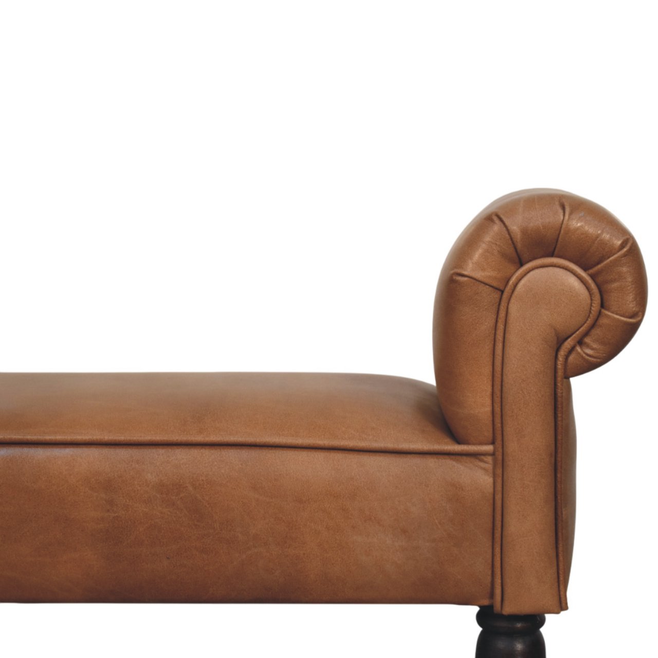 Brown Buffalo Leather Rolled Arms Bench - Image 4