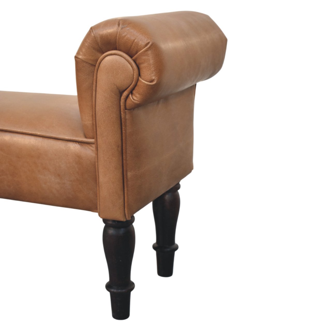 Brown Buffalo Leather Rolled Arms Bench - Image 7