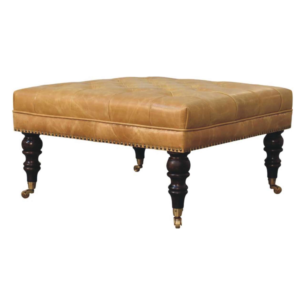 Tan Leather Upholstered Ottoman - Image 3