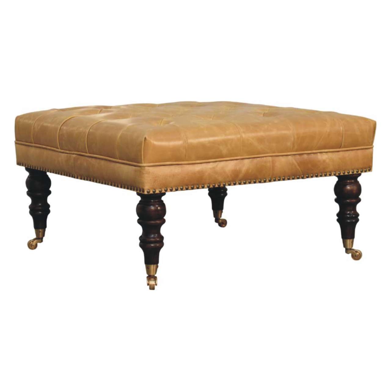Tan Leather Upholstered Ottoman - Image 2