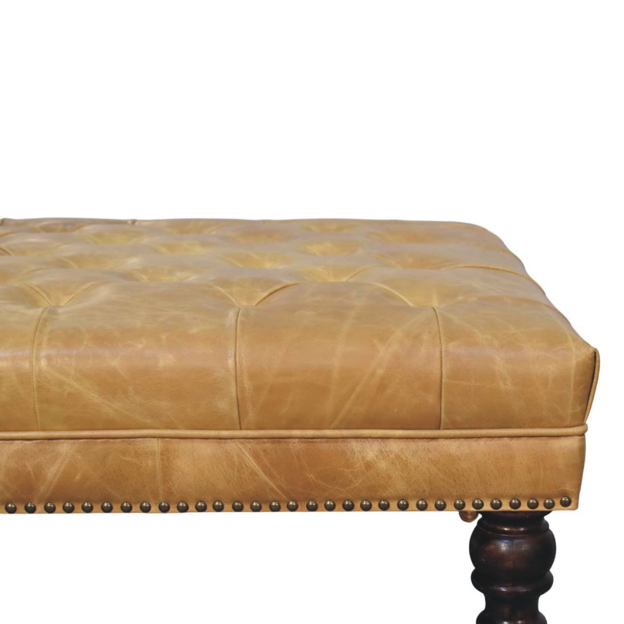 Tan Leather Upholstered Ottoman - Image 4