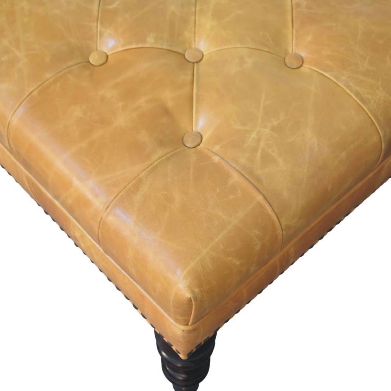 Tan Leather Upholstered Ottoman - Image 5
