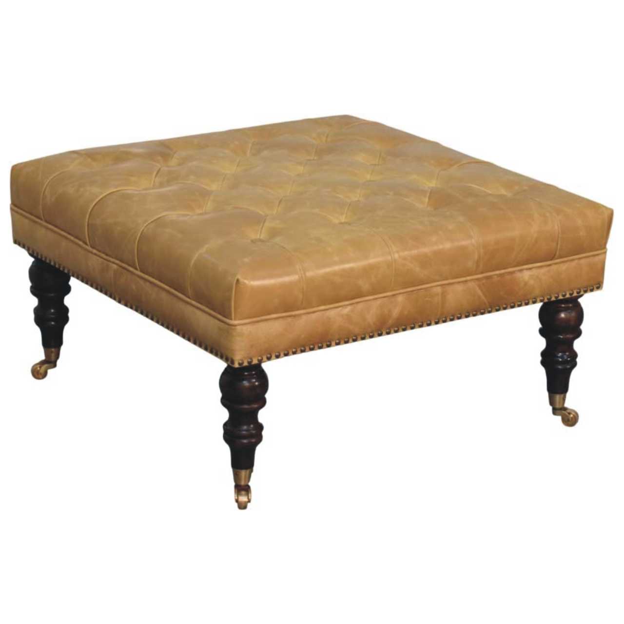 Tan Leather Upholstered Ottoman - Image 7