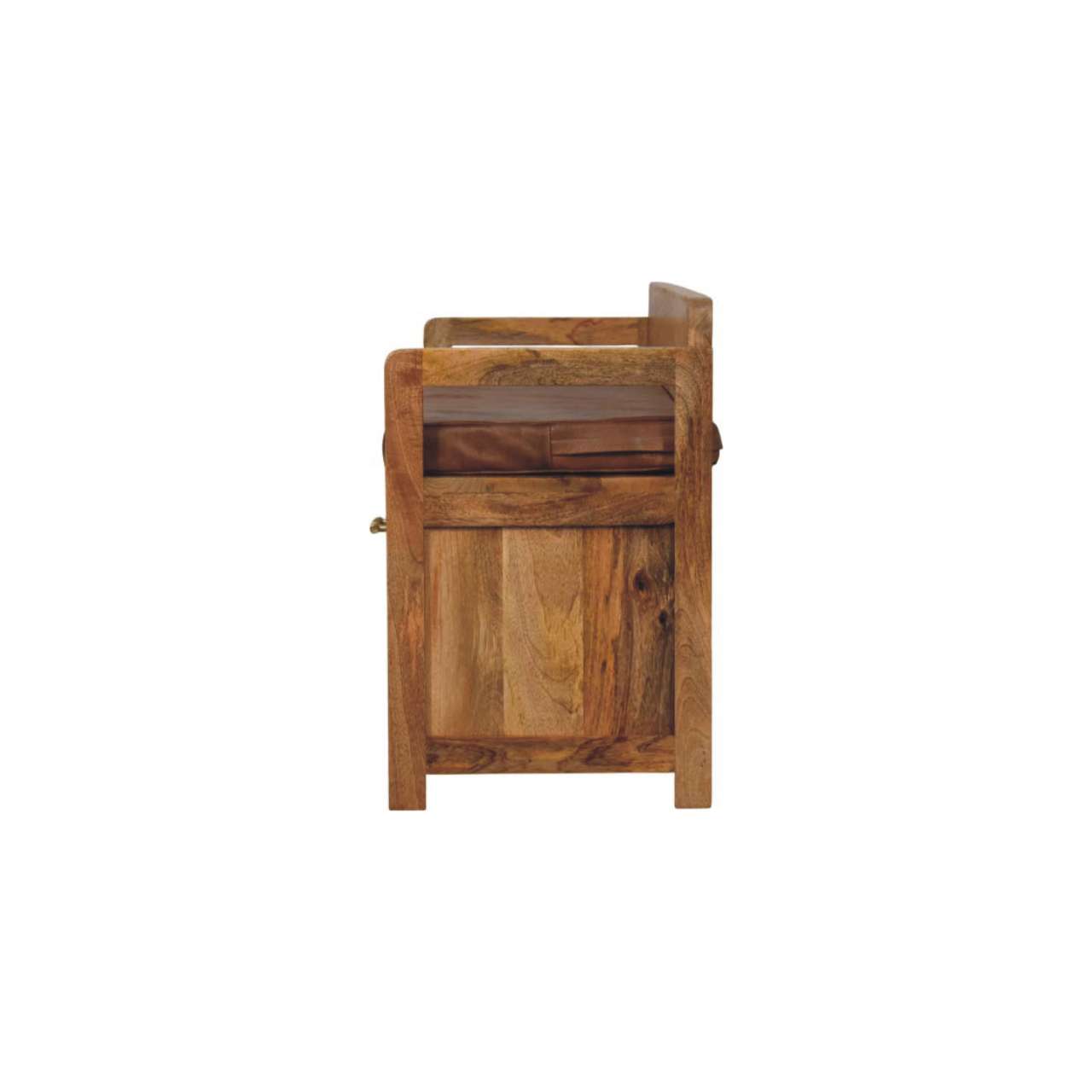 Oakish Storage Bench with Brown Leather Seat - Image 9