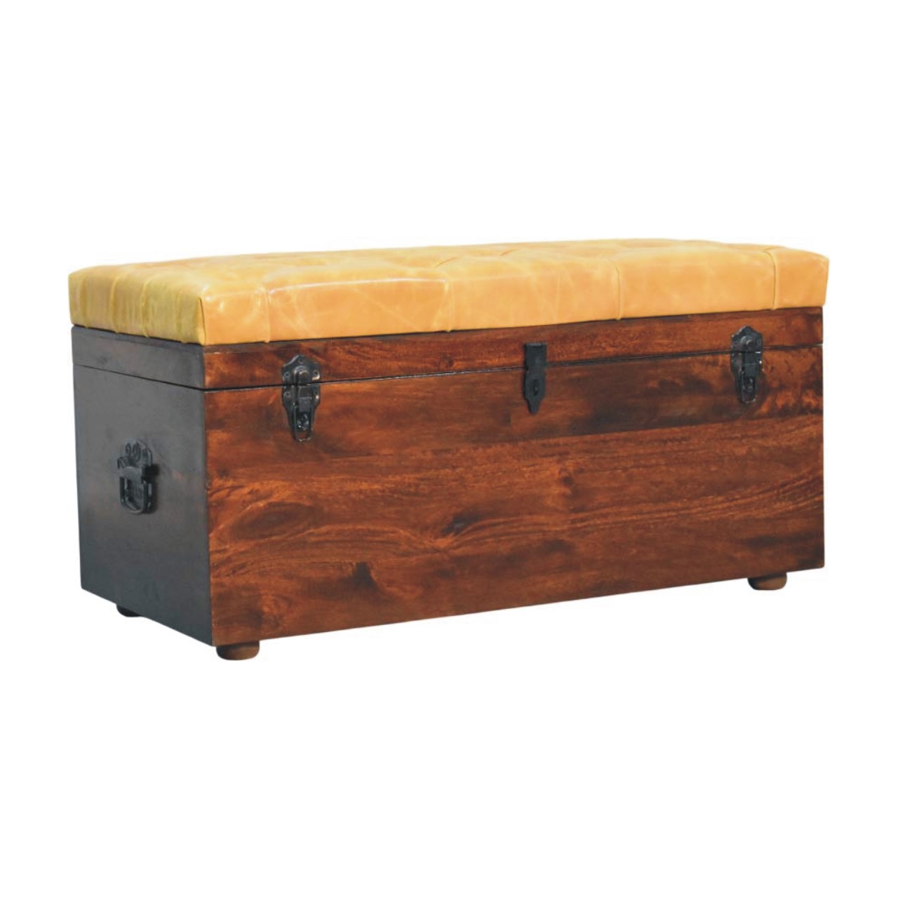 Tan Leather Storage Trunk Bench - Image 2