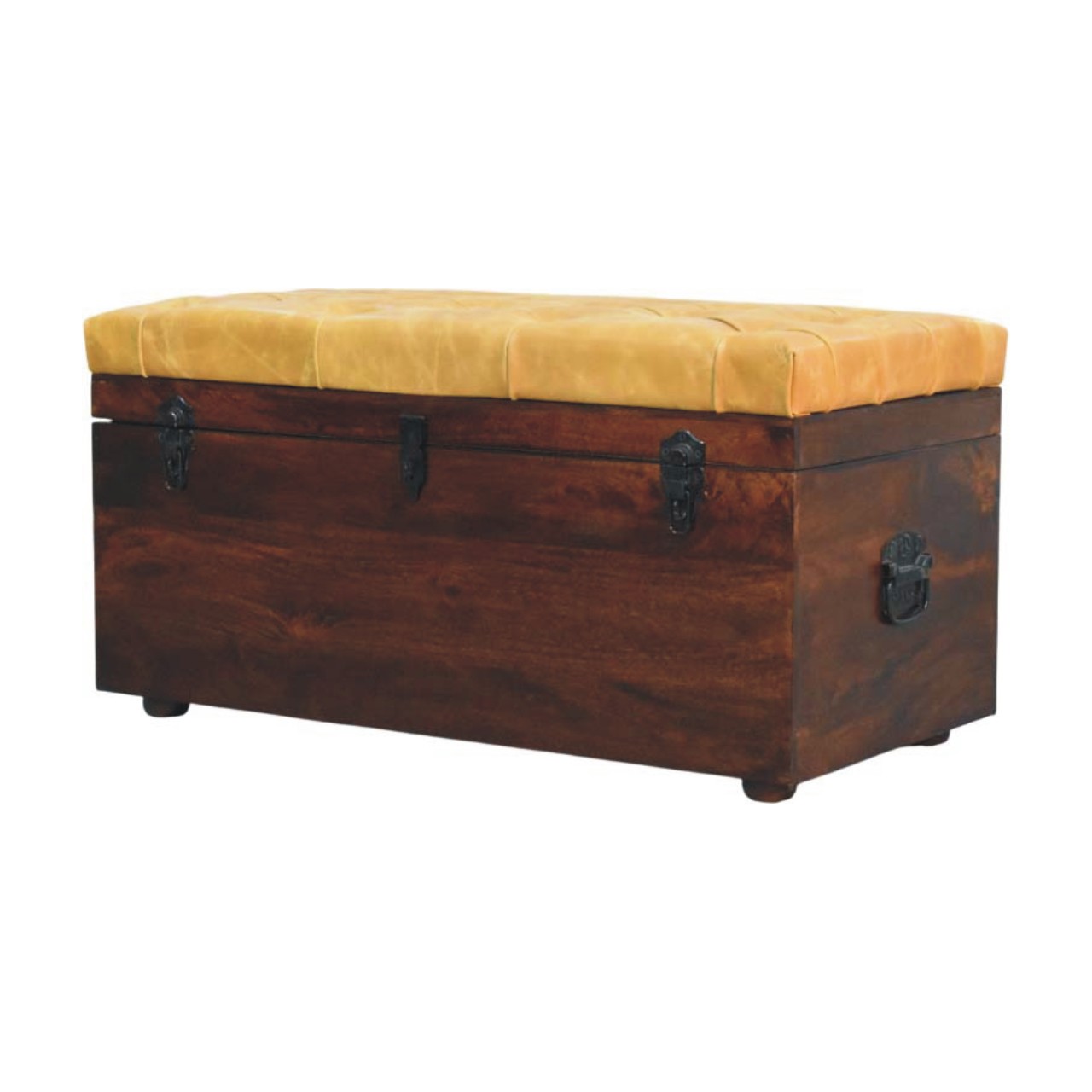 Tan Leather Storage Trunk Bench - Image 3