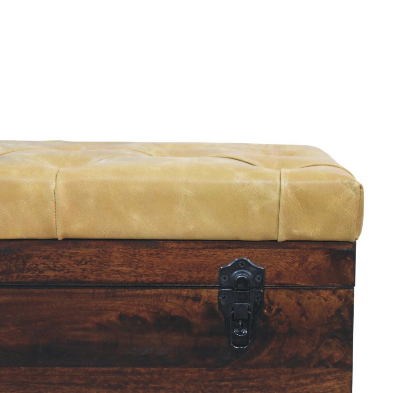 Tan Leather Storage Trunk Bench - Image 4