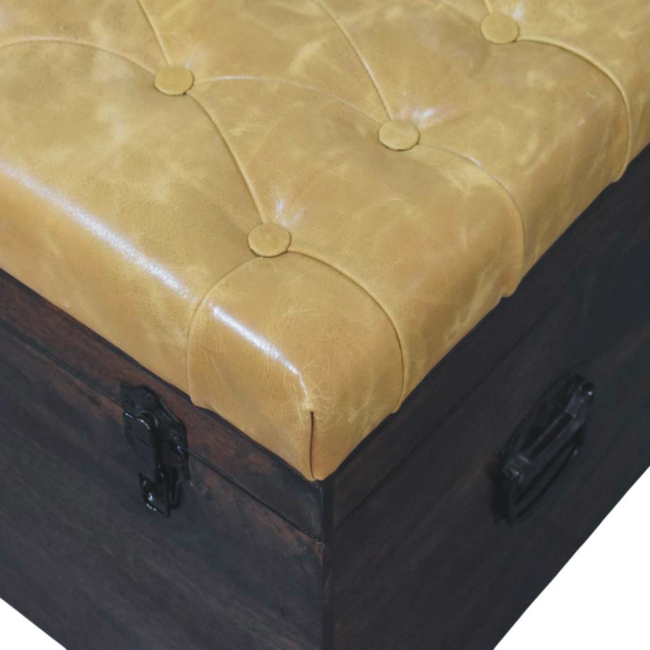 Tan Leather Storage Trunk Bench - Image 5